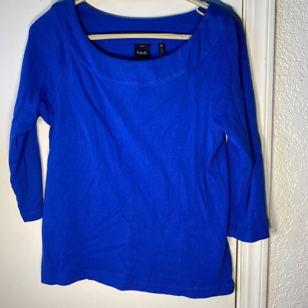 Rafaella Womens Royal Blue Boat Neck 3/4 Sleeve Knit Top Medium